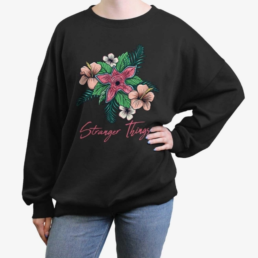 STRANGER THINGS Demogorgon Blk Floral Slouchy Sweatshirt Women's XXL  HOT TOPIC - Picture 6 of 6